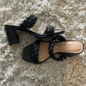 Black slip on block heels